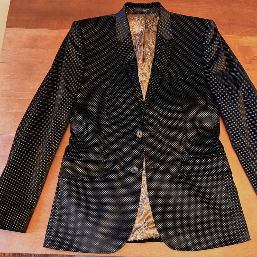 Ted Baker Lux Velour Blazer Black w/Gold Dots